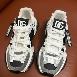 Dolce & Gabbana White Black Gray Layered DG Trainers
